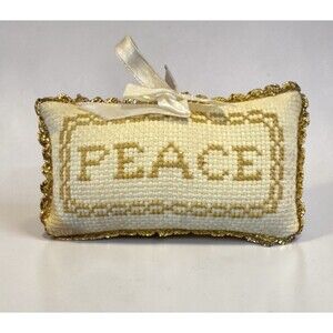 Small vintage Cross Stitch pillow Winter Greetings Charmed Ornament
